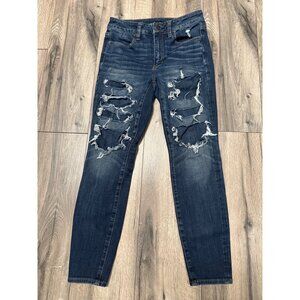 American Eagle Next Level Stretch Distressed Dark Wash High-Rise Jegging Womens